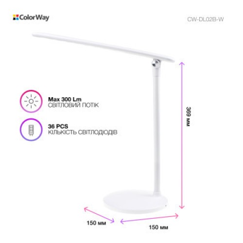 Настольная лампа ColorWay 4W with built-in battery 1800 mAh USB in/out 5V*1A, white (CW-DL02B-W)