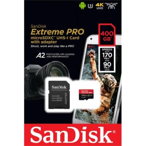 Карта памяти SanDisk 400GB microSDXC class 10 UHS-I U3 A2 V30 Extreme Pro (SDSQXCZ-400G-GN6MA)