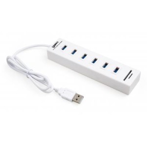 Концентратор Vinga 6xUSB2.0 + card-reader with switch 0.8m (VCP2H6USBCRSWWH)