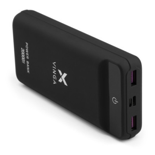 Батарея универсальная Vinga 20000 mAh QC3.0 Display soft touch black (VPB2QLSBK)