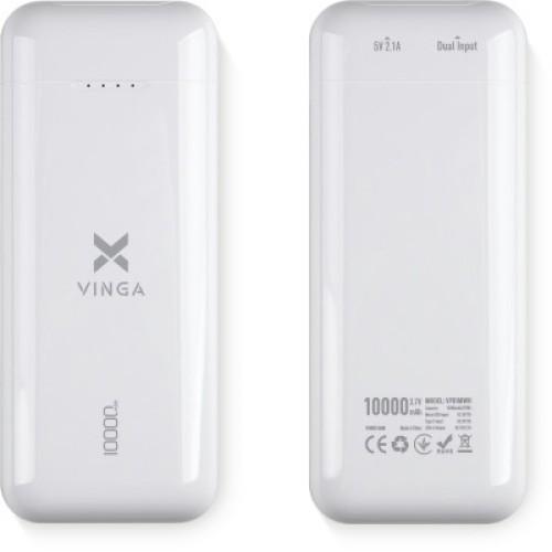 Батарея универсальная Vinga 10000 mAh glossy white (VPB1MWH)