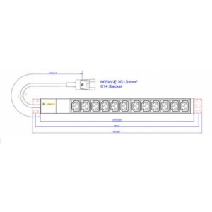 Силовой блок Conteg 19" 12 розеток IEC C13, вилка С14, кабель 3м (IP-BA-C12C300010)