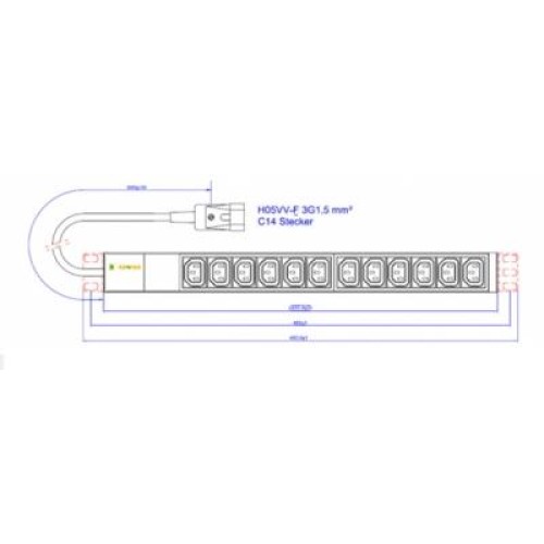 Силовой блок Conteg 19" 12 розеток IEC C13, вилка С14, кабель 3м (IP-BA-C12C300010)