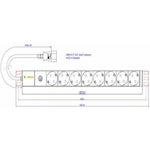 Силовой блок Conteg 19" 1U w/PDU 8xSchuko, вилка C14, кабель 2м (DP-RP-08-SCHUF-IEEC14/S)