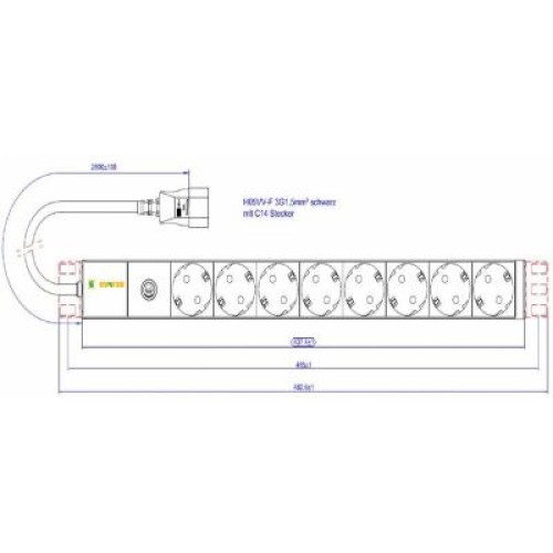 Силовой блок Conteg 19" 1U w/PDU 8xSchuko, вилка C14, кабель 2м (DP-RP-08-SCHUF-IEEC14/S)