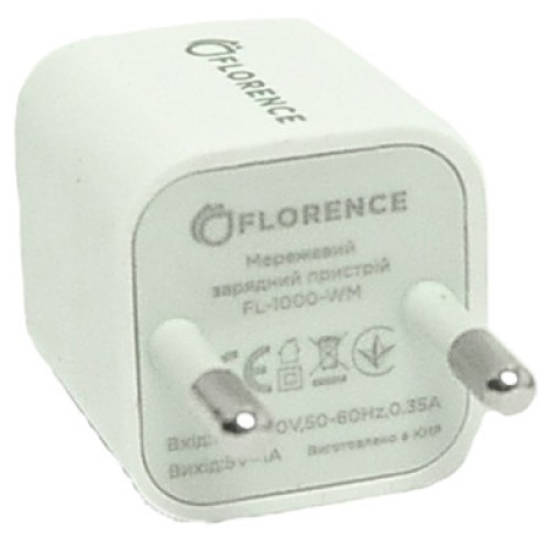 Зарядное устройство Florence 1USB 1A + microUSB cable white (FL-1000-WM)