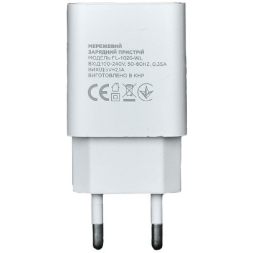 Зарядное устройство Florence 1USB 2A + Lightning cable white (FL-1020-WL)