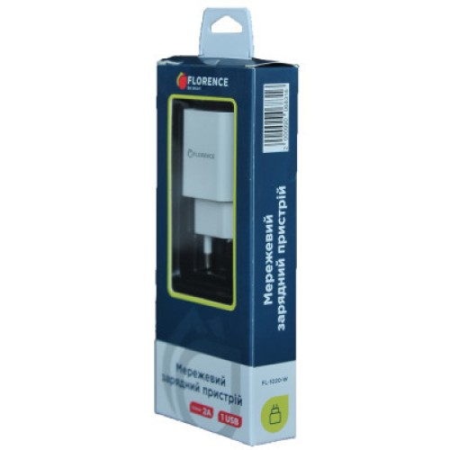 Зарядное устройство Florence 1USB 2A White (FL-1020-W)