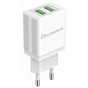 Зарядное устройство Florence 2USB 2A + microUSB cable white (FL-1021-WM)