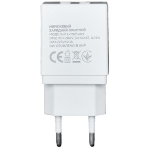 Зарядное устройство Florence 2USB 2A + Type-C cable white (FL-1021-WT)