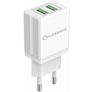Зарядное устройство Florence 2USB 2A + Type-C cable white (FL-1021-WT)