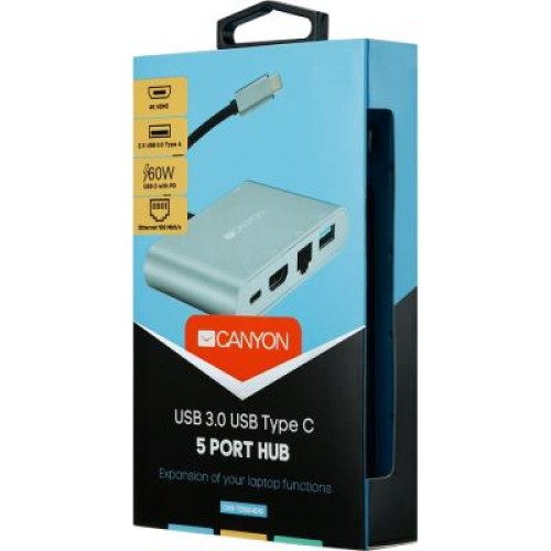 Порт-репликатор Canyon Docking Station with 5 ports, Type C, Input 100-240V (CNS-TDS04DG)