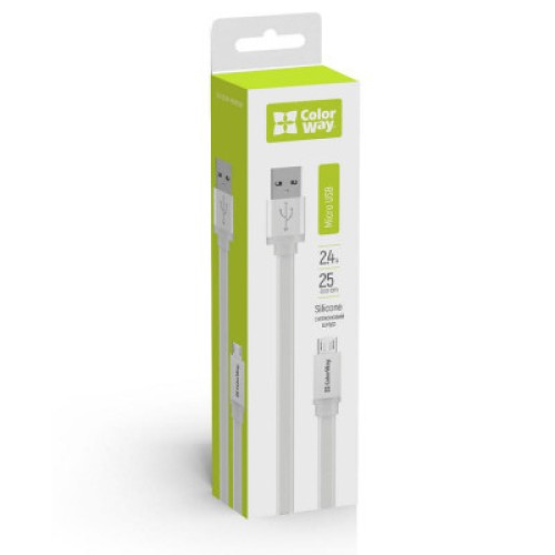 Дата кабель USB 2.0 AM to Micro 5P 0.25m white ColorWay (CW-CBUM-MUM25W)