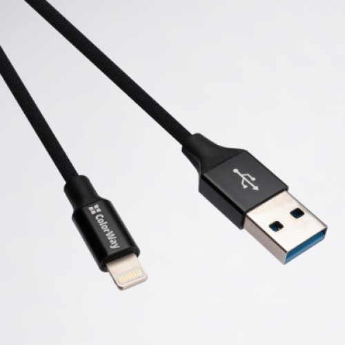 Дата кабель USB 2.0 AM to Lightning 2.0m black ColorWay (CW-CBUL007-BK)