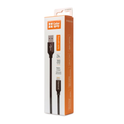 Дата кабель USB 2.0 AM to Lightning 2.0m black ColorWay (CW-CBUL007-BK)