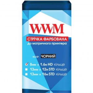 Лента к принтерам 8мм х 1.6м HD к. Black WWM (R8.1.6H)