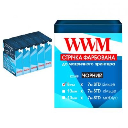 Лента к принтерам 8мм х 7м STD к. Black*5шт WWM (R8.7S5)