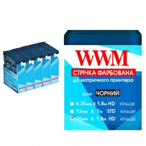 Лента к принтерам 10мм х 1.8м HD к. Black*5шт WWM (R10.1.8H5)