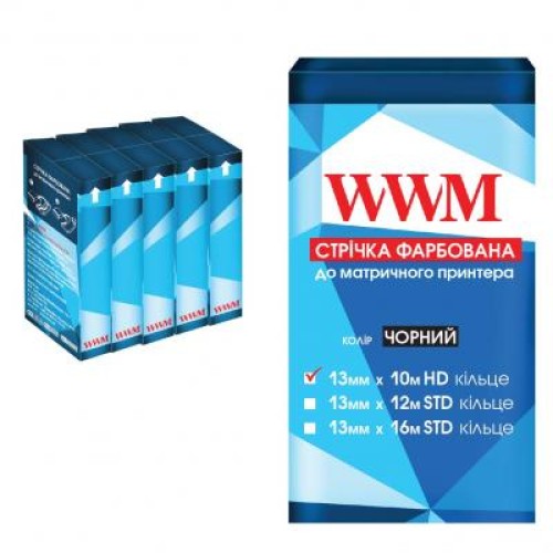 Лента к принтерам 13мм х 10м HD к. Black*5шт WWM (R13.10H5)