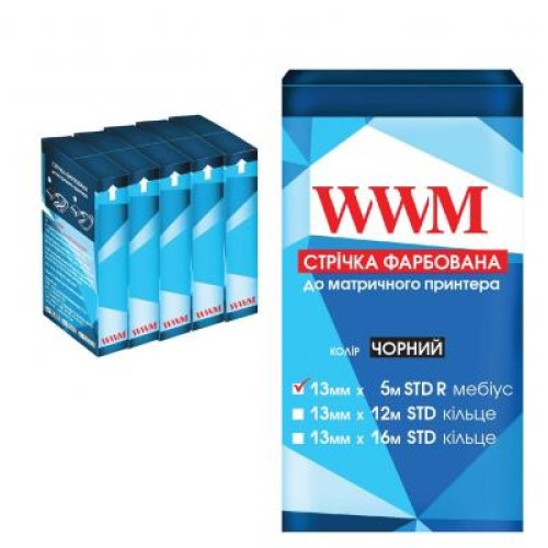 Лента к принтерам 13мм х 5м STD п. Black*5шт WWM (R13.5SR5)