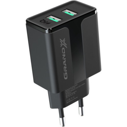 Зарядное устройство Grand-X CH-15T 5V 2.1A 2USB Black + cable USB -> Type-C (CH-15T)