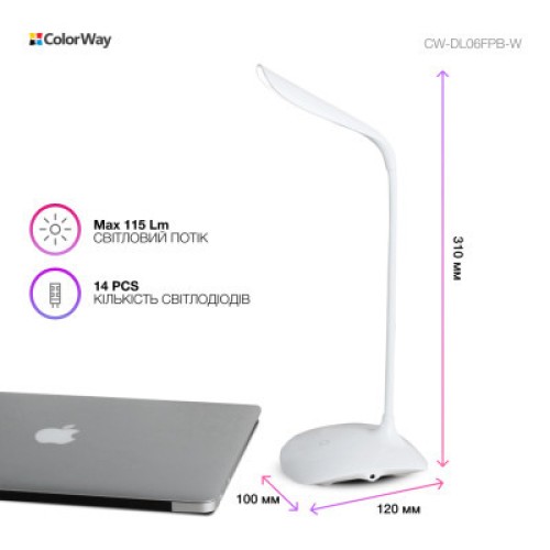 Настольная лампа ColorWay LED Portable & Flexible with built-in accumulator 500mAh (CW-DL06FPB-W)