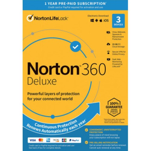 Антивирус Norton by Symantec NORTON 360 DELUXE 25GB 1 USER 3 DEVICE 12M (21409592)