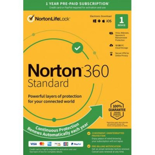 Антивирус Norton by Symantec NORTON 360 STANDARD 10GB 1 USER 1 DEVICE 12M (21409591)