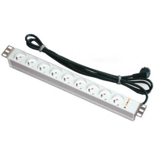 Силовой блок Conteg 19" 1U 9хSchuko, без выключателя, кабель 3м. (DP-RP-09-SCHU)