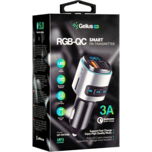 FM модулятор Gelius Pro RGB-QC GP-FMT040 Black/Silver (ProRGB-QCGP-FMT040Black/Silver)