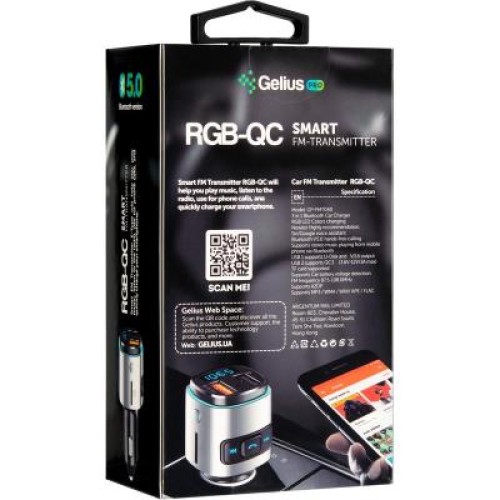 FM модулятор Gelius Pro RGB-QC GP-FMT040 Black/Silver (ProRGB-QCGP-FMT040Black/Silver)