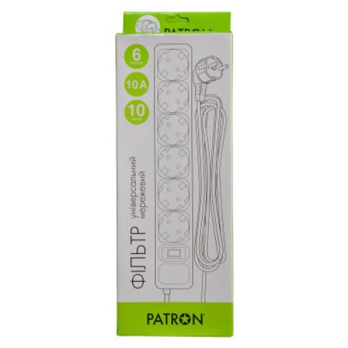 Сетевой фильтр питания Patron 10 m3*1mm2 (SP-10610) 6 розеток BLACK (EXT-PN-SP-10610)