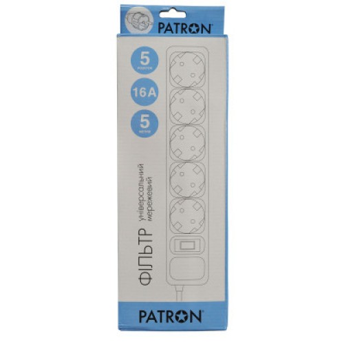 Сетевой фильтр питания Patron 5.0 m, 3*1.5mm2 (SP-1655) 5 розеток BLACK (EXT-PN-SP-1655)