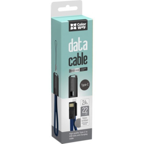 Дата кабель USB 2.0 AM to Type-C 0.22m blue ColorWay (CW-CBUC023-BL)