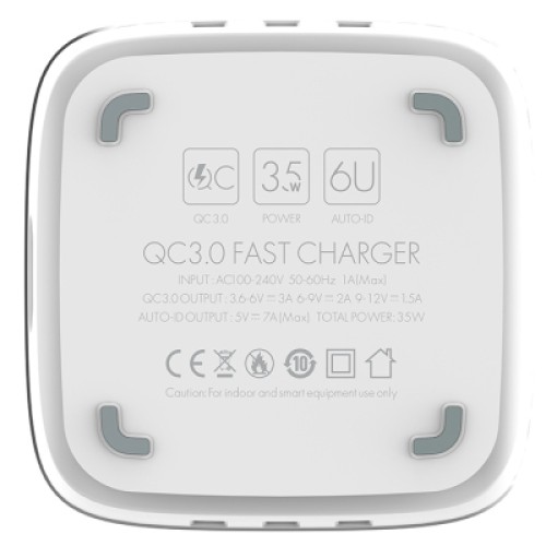 Зарядное устройство ColorWay 6USB (1QC3.0 + 5 AUTO ID) 7A (35W) white (CW-CHS019Q-WT)