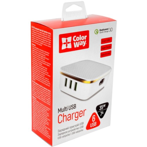 Зарядное устройство ColorWay 6USB (1QC3.0 + 5 AUTO ID) 7A (35W) white (CW-CHS019Q-WT)
