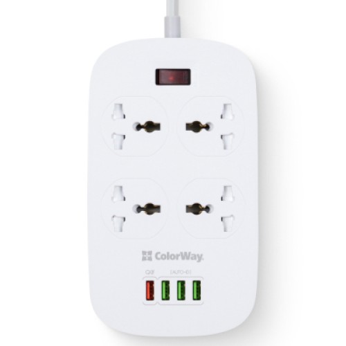 Сетевой фильтр питания ColorWay 4 розетки/4USB White 1.8м (1QC3.0 + 3 AUTO ID) (CW-CHU44QW)