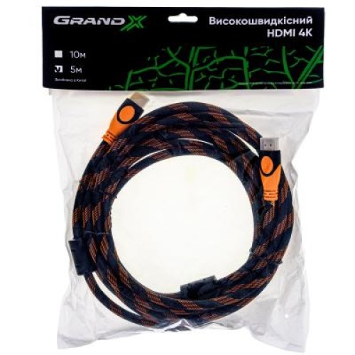 Кабель мультимедийный HDMI to HDMI 5.0m 4K Grand-X (HDN05-4K)