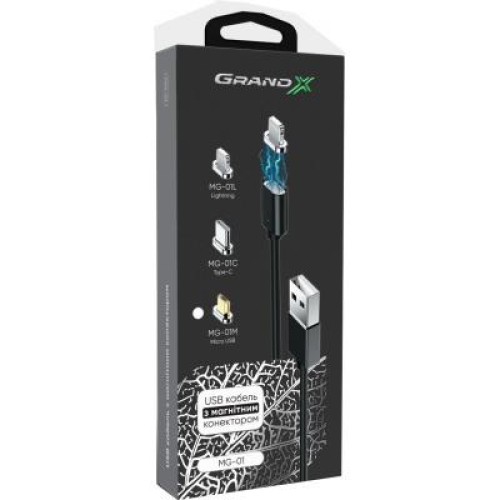 Дата кабель USB 2.0 AM to Micro 5P 1.0m Magnet Grand-X (MG-01M)