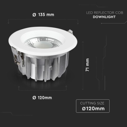 Светильник точечный V-TAC LED 10W, SKU-1272, 230V, 6.4K, 1200Lm (3800157611947)