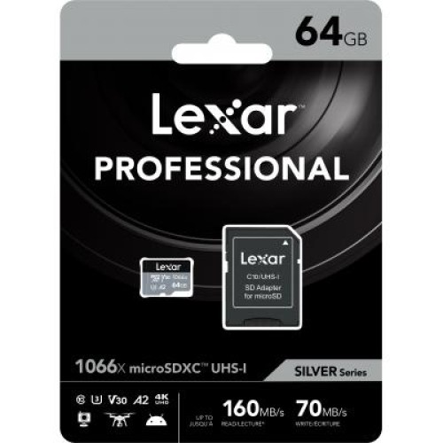 Карта памяти Lexar 64GB microSDXC class 10 UHS-I 1066x Silver (LMS1066064G-BNANG)