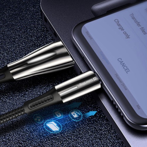 Дата кабель USB 2.0 AM to Type-C 1.0m zinc alloy + led black ColorWay (CW-CBUC035-BK)