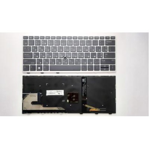 Клавиатура ноутбука HP EliteBook 830 G5 черная с серебр рамкой ТП и подсв (A46156)