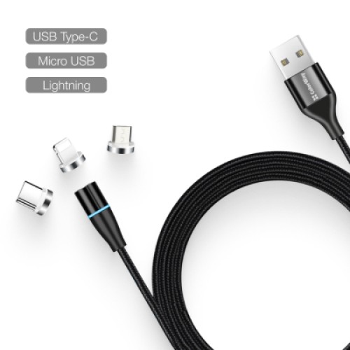 Дата кабель USB 2.0 AM to Lightning + Micro 5P + Type-C 1.0m Magnetic ColorWay (CW-CBUU038-BK)