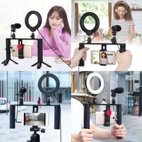 Набор блогера Puluz 4in1 (ring light, mount, phone holder, microphone) (PKT3028)