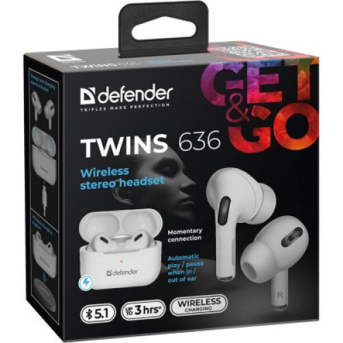 Наушники Defender Twins 636 TWS Pro Bluetooth White (63636)