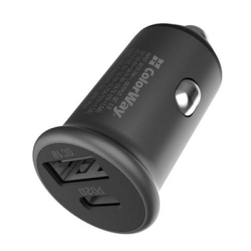 Зарядное устройство ColorWay 2USB Car (Type-C PD20W + USB QC3.0 ) (38W) Gray (CW-CHA029PD-GR)