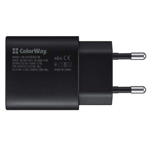 Зарядное устройство ColorWay Power Delivery Port PPS USB Type-C (25W) black (CW-CHS033PD-BK)