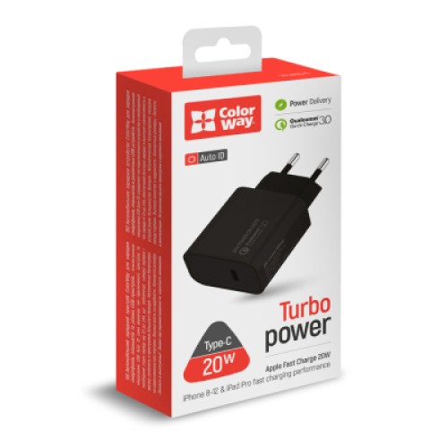 Зарядное устройство ColorWay Power Delivery Port USB Type-C (20W) V2 black (CW-CHS026PD-BK)