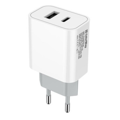 Зарядное устройство ColorWay Type-C PD + USB QC3.0 (20W) V2 white (CW-CHS025QPD-WT)